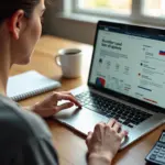 Фрилансер за ноутбуком показывает портфолио на экране, рядом чек и калькулятор символизируют экономию и заработок