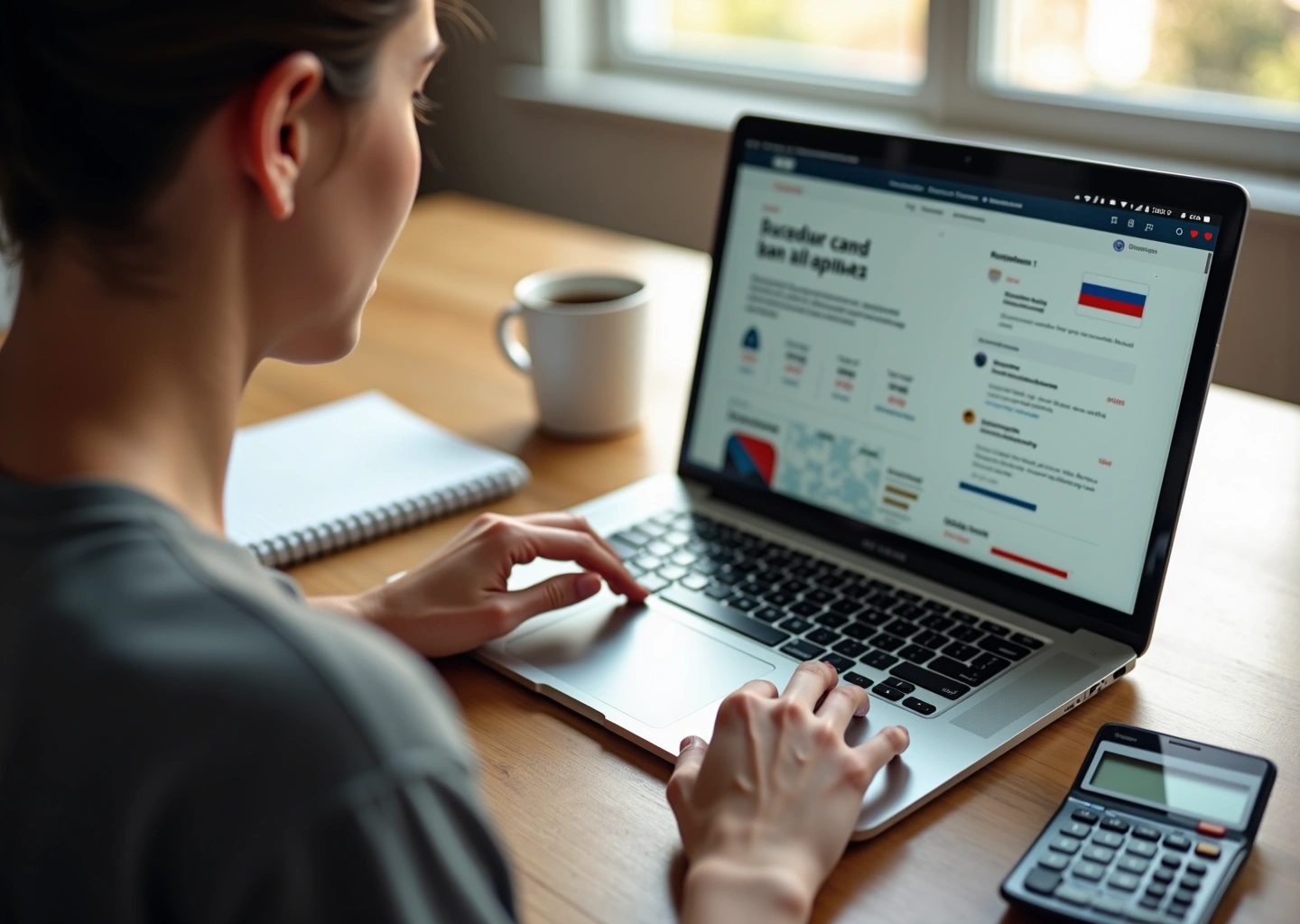 Фрилансер за ноутбуком показывает портфолио на экране, рядом чек и калькулятор символизируют экономию и заработок